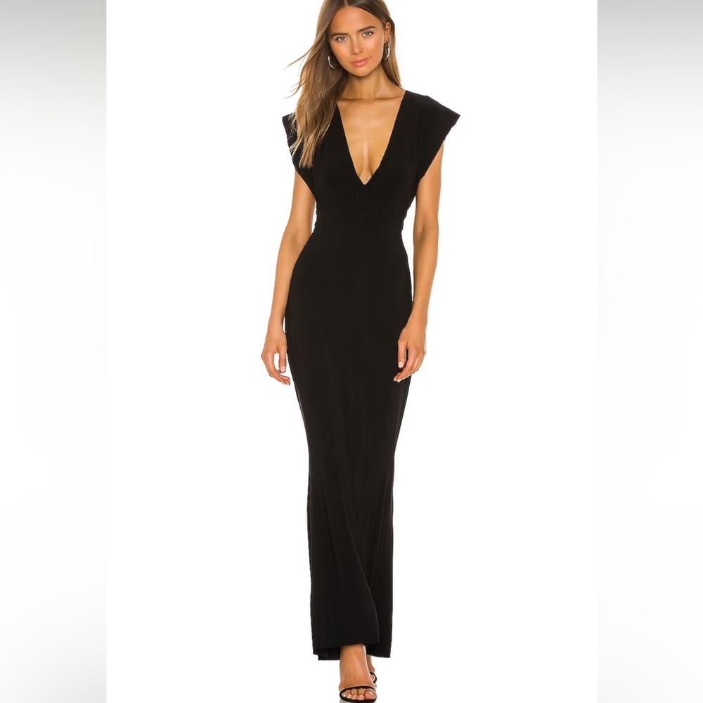 Norma Kamali Black Deep V Maxi Dress